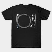 Men Black Print T-shirt Turntable Vintage No-Cut Transfer Paper Print Cotton Tshirt 3XL juoda