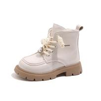 2025 A/W Kids' British Style Leather Martin Boots with Floral Cotton Lining Size 26, 15.7CM pilkšvai balta