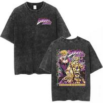 Vintage Washed Anime JoJo Bizarre Adventure Golden Wind Graphic T-shirts Men's Women Fashion Casual Oversized T Shirt S