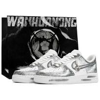 Nike Air Force 1 Kaleidoscope, Light Wing, Atsparus trinčiai pirkinių krepšys Žemi Batai riedlentei Unisex Sidabrinis Baltas CW2288-111(Team1024-S-BOX) 40
