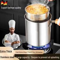 304 Stainless Steel Oil-Saving Mini Deep Fryer with Strainer Basket - Multifunctional Small Pot for Noodles and Fries. Dual Steel Handles