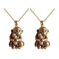 Smūgiuok į beždžionę Karoliai Mielas Kūdikis Makaka Orangutangas Pakabukas Karoliai Moterys Vyrai Papuošalai Kišeninis Hug Dovanų Draugams Mylimiems 2pcs