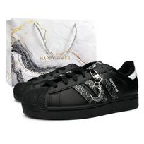 Adidas Originals Superstar 2 Silver Scales Glistening Abrasion Resistant Low top Skateboard Shoes Unisex Black JI0079(Team865-SBOX) 38⅔
