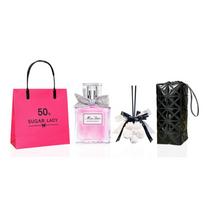 DIOR Perfume Miss Flower Light Fragrance 5ml + White Peach Aromatherapy + Ceramic Black Makeup Bag Privilege juoda