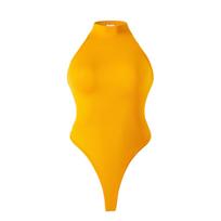 Round Neck Butt-Lifting Shaping Bodysuit - Sleeveless Thong Design S geltona