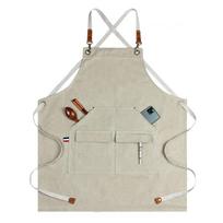 Customizable Canvas Apron for Gardening, Electricians, Carpenters, Barbers, and Coffee Shop Workwear šviesiai pilka spalva