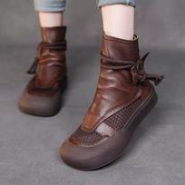 Womens Retro Hollow Mesh Short Boots Thick Sponge Sole Real Soft Leather Closed Toe Cool Casual Ankle Boots 35 ruda