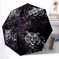 1pc Sturdy 8-Bone Auto Umbrella, Dark Floral Tigers Umbrella, Digital Printed, Foldable Umbrella for On-the-Go Outdoor Use