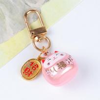 Dreamy Color Maneki-neko Keychain: Fortune-Attracting Bell Pendant