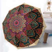 1pc Sturdy 8-Bone Auto Umbrella, Lush Floral Mandala Umbrella, Digital Printed, Foldable Umbrella for On-the-Go Outdoor Use
