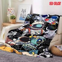 Cartoon Astronaut Space Print Flannel Blanket, Soft Cozy Throw for Kids and Adults 80cm x 120cm