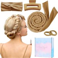 TOBATOBA Heatless Curlers Headband,Heatless Curls For Sleeping Overnight Heatless Hair Curling Set Soft Heatless Curling Rod Headband Wave Hair  5-Pack smėlis