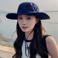 Hiking Fishing Western Cowboy Hat Adjustable Safari Sun Cap Wide Brim Bucket Hat  for Men Women mėlyna