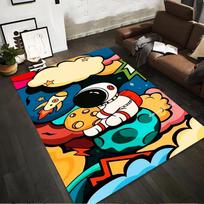Cartoon Astronaut on Colorful Planet Space Theme Carpet for Kids Suitable for use as an anti-slip for living room bedroom sofas 40x60cm( 15x23in )