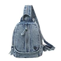 Vintage Denim Backpack Women's Multifunctional Crossbody Chest Bag Travel Backpack mėlyna