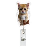 Funny Retractable Cat Keychain Lanyard Acrylic Name Tag Holder Memes Badge Reels