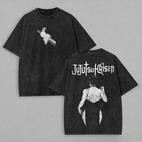 Japanese Anime Jujutsu Kaisen Graphic Tshirt Vintage Washed Oversized T Shirt Unisex Women Clothing Cotton Short Sleeve Tees S