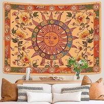 Kanui Sun and Moon Tapestry in Boho Style 75x100 juoda