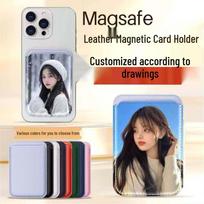 Line Doodle Cat MAGsafe Leather Card Holder Phone Case for Apple Single Card Holder