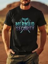 Mermaid Security Graphic Men's T-Shirt Oversized Crew Neck Cotton Tee Summer Male Streetwear Casual Loose Tops Short Sleeve S įvairiaspalvis