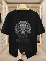 Novelty Norse Mythology Giant Wolf Fenrir Funny Men's T Shirt Women Cotton Tee Casual Summer Oversized Loose Top Short Sleeve S įvairiaspalvis
