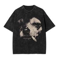 Dog Smoking Cigarette Funny Chihuahua Meme T Shirts Hip Hop Washed Short Sleeve Street TShirt Novelty Mens Women Streetwear XL