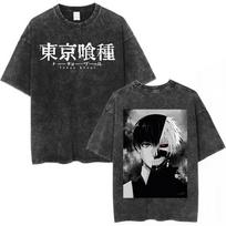 Skalbti vintažiniai anime Tokyo Ghoul Hrizantemos grafikos marškinėliai Manga Kaneki Ken spaudiniai T-shirt vyrams moterims Retro per dideli marškinėliai S