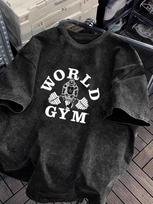 World Gym Gorila Sunkiai Keliantis Marškinėliai Vintage Rūgštinis Plovimas Fitneso Grafiniai Marškinėliai Per dideli Viršutiniai Drabužiai Harajuku Grafiniai Marškinėliai L black