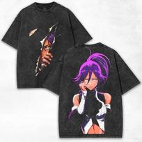 Hot Anime BLEACH Shihouin Yoruichi Graphic T Shirt Men Women Washed Cotton Tshirts Vintage Casual Clothing Harajuku Male Tshirt S