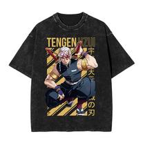 Washed Vintage Kimetsu No Yaiba Anime Demon Slayer TShirt Tengen Uzui Manga Graphic Tee Shirt Mens Casual Tshirts Oversized S