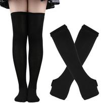 Women's Solid Color Over-the-Knee Thigh High Socks + Cuff Gloves, Soft Cotton Long Stockings for Daily & Cosplay L juoda