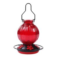 Glass Hummingbird Feeder with Metal Base and Perch Ring Durable Hanging Bird Feeder Suitable for Outdoor Use Garden Patio Deck One Size raudona