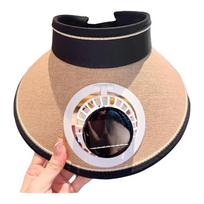 Adjustable Fan Speed Sun Hat Wide Brim Cooling Fan Hat New Empty Top Hat  Beach chaki