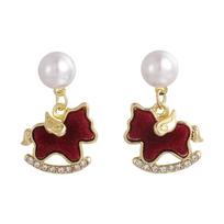 Red Crystal Zodiac Pony Earrings Rhinestone Wing Zircon Horse Earrings Shiny Cartoon Design Rocking Horse Earrings Girls Jewelry