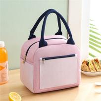 Insulated Lunch Bag Portable Bento Box Cooler Bag with Front Zipper Pocket and Double Handles for Food Storage and Transport One Size rožinė