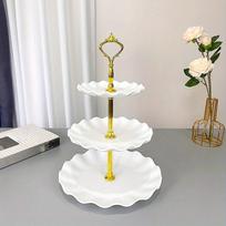1 PAKUOTĖ trijų aukštų keksiukų stovas, europietiško stiliaus raukinių arba nėrinių desertų bokšto padėklas arbatos vakarėliams, išleistuvėms ir vestuvėms