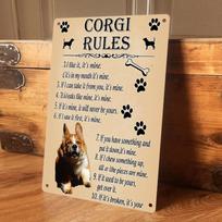 1 Corgi Rules Metal Hanging Plaque, Fun Dog Rules Decorative Painting, Corgi Pattern Home Wall Hanging, Dog Owner Gift, Pet Love (as the picture,20x30cm)