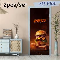 2pcs Warm Retro Kitchen Wall Stickers Burger Decoration Stickers Home Restaurant Cabinet Background Wall Self Adhesive Wall Stic (as the picture,38.5x200cmx2)