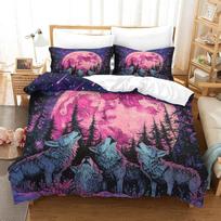 Wolf Duvet Cover Double Microfiber Bedding Set, 3D Print Wolf Duvet Quilt Cover and Pillowcase With Zipper Closure for Kids 135x200cm
