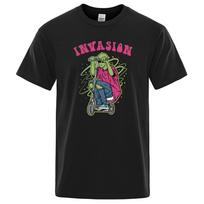 Aliens Ride Scooters Graphic T-Shirts Male Fashion Loose Oversized Tops Casual Luxury Cotton T-Shirt S įvairiaspalvis