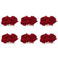 TEXU 6X Rose Flower Hair Clip Slide Flamenco Dancer Pin Flower Brooch Lady Hair Styling Clip Hair Accessories raudona