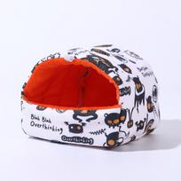 Pet Bed Soft Plush Cave House with Marine Animal Print for Small Animals Cozy Sleeping Hut for Indoor Use S