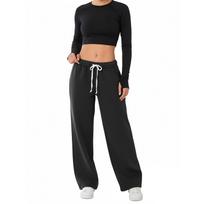 Women Casual Wide Leg Fleece Lined Sweatpants with Pockets Soft Elastic Waistband Comfortable Fit Lounge Pants for Everyday Wear L juoda
