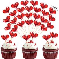 50/100Pcs Red Heart Cupcake Toppers Valentine's Day Cupcake Picks DIY Dessert Fruits Food Picks for  Wedding Birthday Cake Decor 50PCS raudona