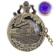 Top Luxury Gold Luminous LED Quartz Pocket Watch Train Locomotive Engine Steampunk Quartz FOB Light Watch Gifts for Men Women