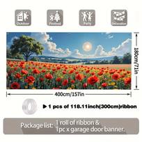 2D Red Poppy Flower Field Banner Sunny Outdoor Festival Party Decoration 47.2x31.5inch/120*80cm