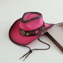 Popular Western Cowboy Hat Outdoor Shade Sunscreen Hat Men's and Women's Riding Farm Jazz Hat M 56-58cm rožinė raudona spalva