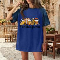Casual Women Denim Patchwork Oktoberfest Graphic Print Short Sleeve T Shirt Comfortable Loose Fit Summer Top S mėlyna