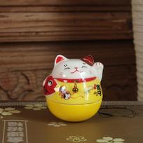 Japanese Ceramic Maneki-neko Lucky Cat Wobbling Figurine Bedroom, Living Room, Study Desk Decorative Ornament