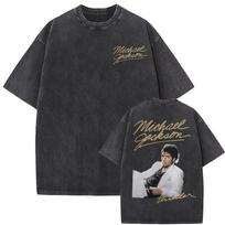 Pop karalius Michael Jackson Bad Pasaulinės Ekskursijos Marškinėliai Vyrams Moterims Laisvalaikio Laisvi Oversized Marškinėliai Hip Hop s Vintage Skalbti Marškinėliai M